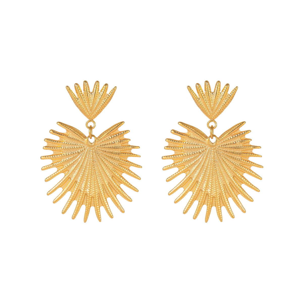 Pendientes de Borla a la Moda para Mujer con Diseño en Forma de Abanico de Acero Inoxidable con Baño de Oro de 18K