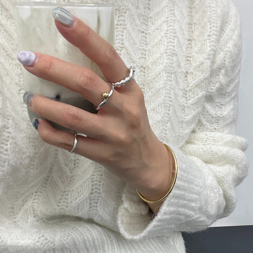 Anillo de Plata de Ley 925 Geométrico Minimalista para Mujer con Banda Trenzada Lisa