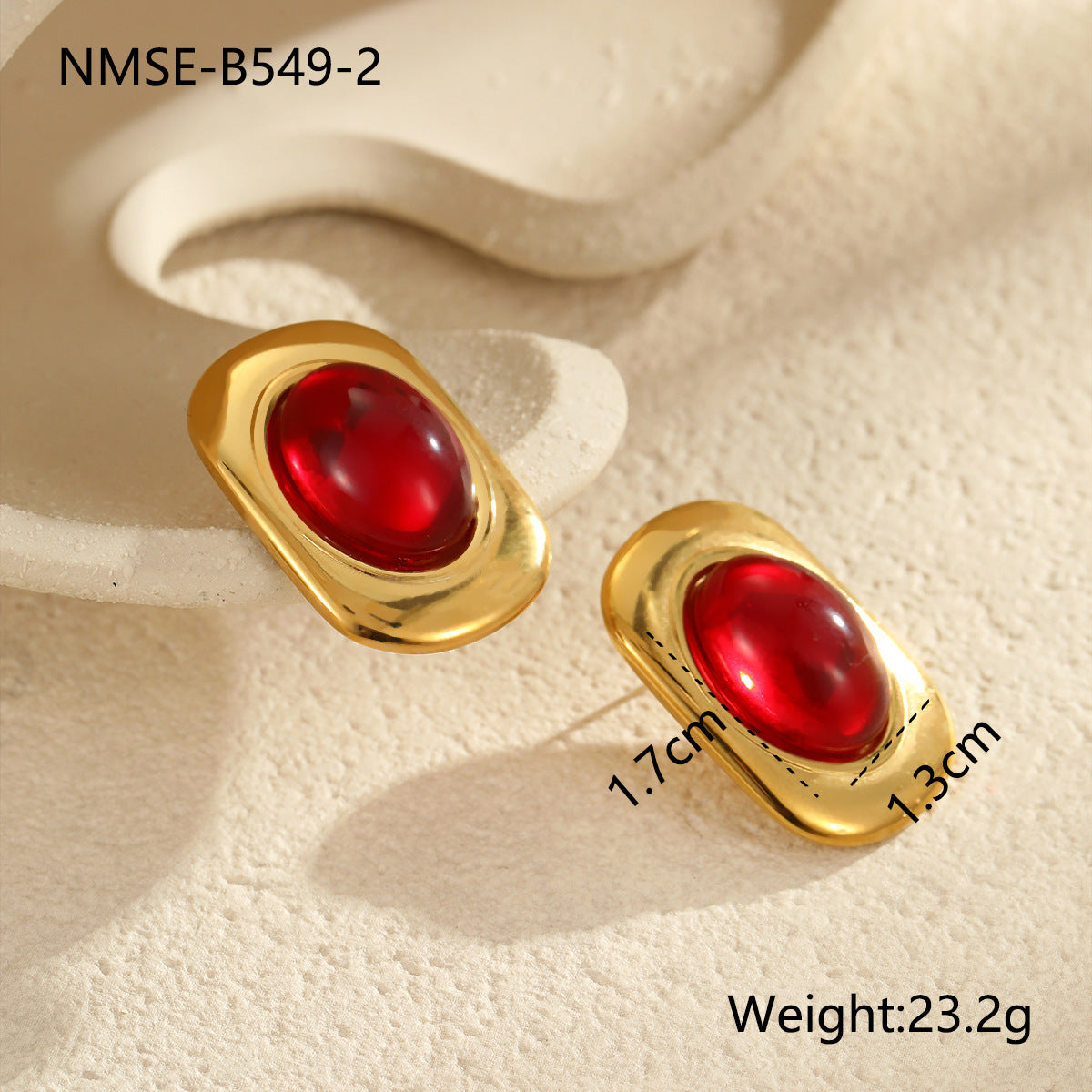 Vintage Geometric Stainless Steel Earrings with 18K Gold Plating and Agate-Inspired Design for Women