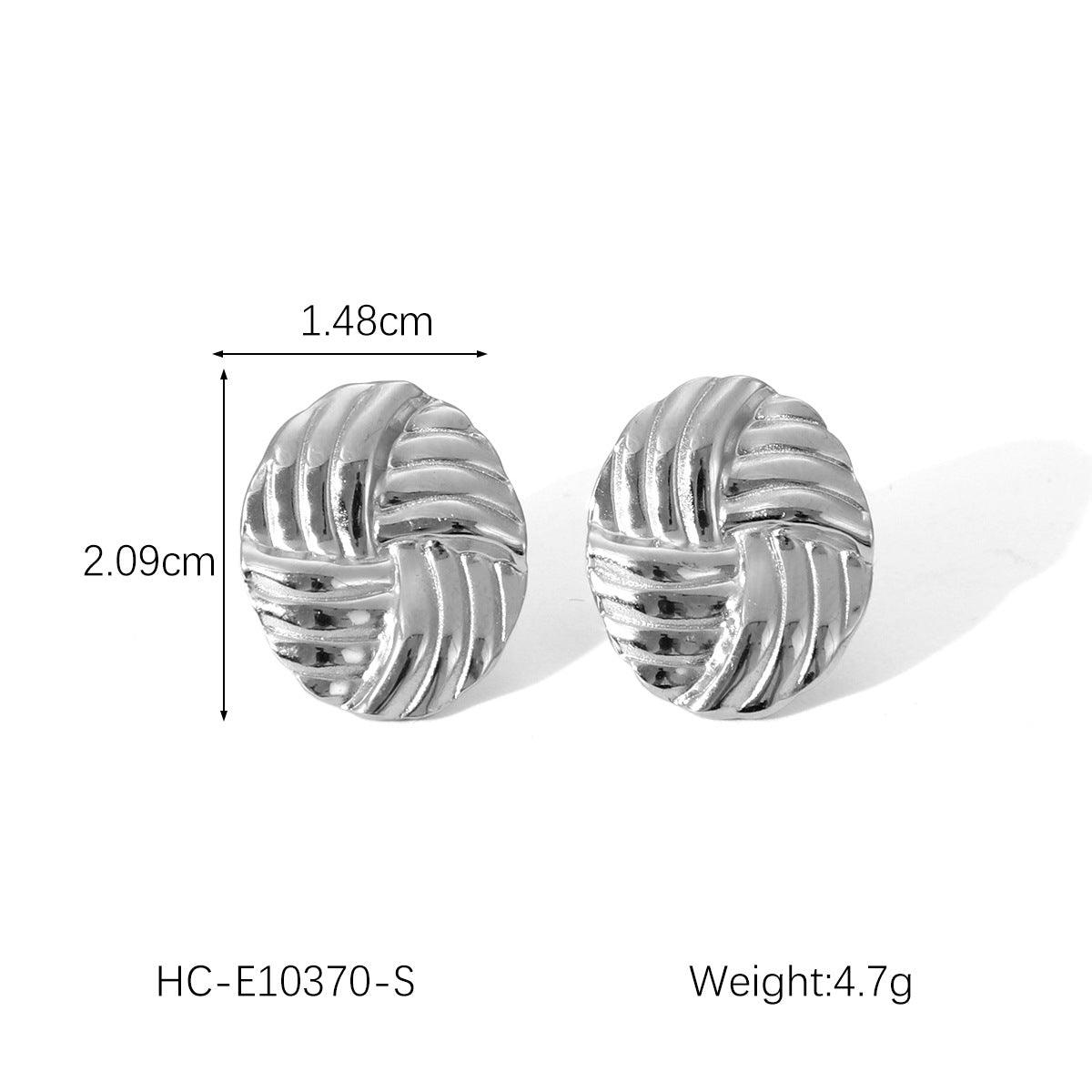 Minimalist Round Titanium Steel Earrings with 18K Gold Plating and Woven Texture for Women