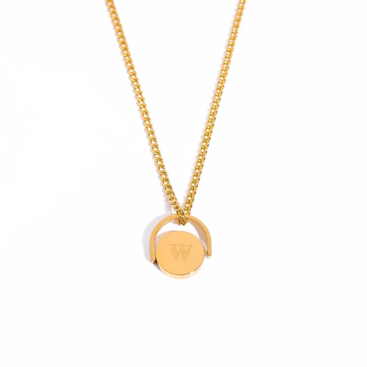 Minimalist Letter Shape Titanium Steel Pendant Necklace with Enamel Finish and Oval Stainless Steel Charm on O-Chain for Women
