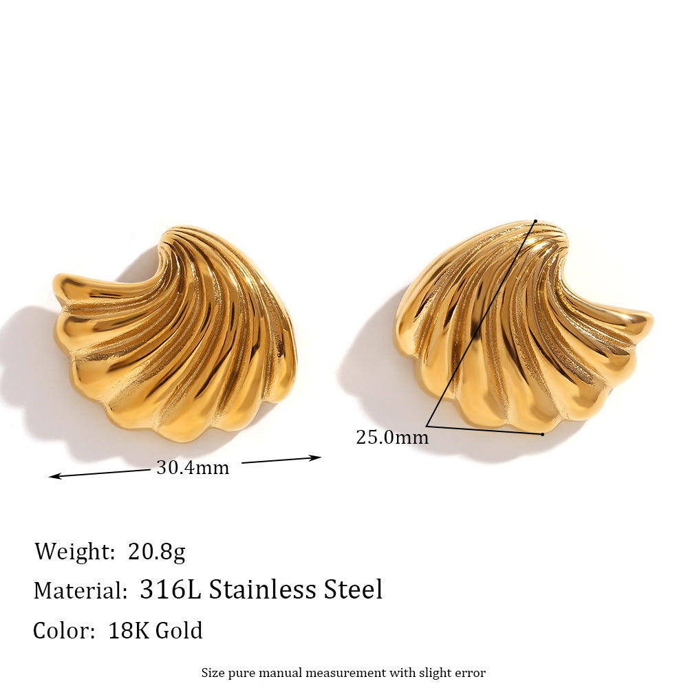Orecchini Minimalisti a Onda Geometrica a Conchiglia in Acciaio Inossidabile con Placcatura in Oro 18K da Donna