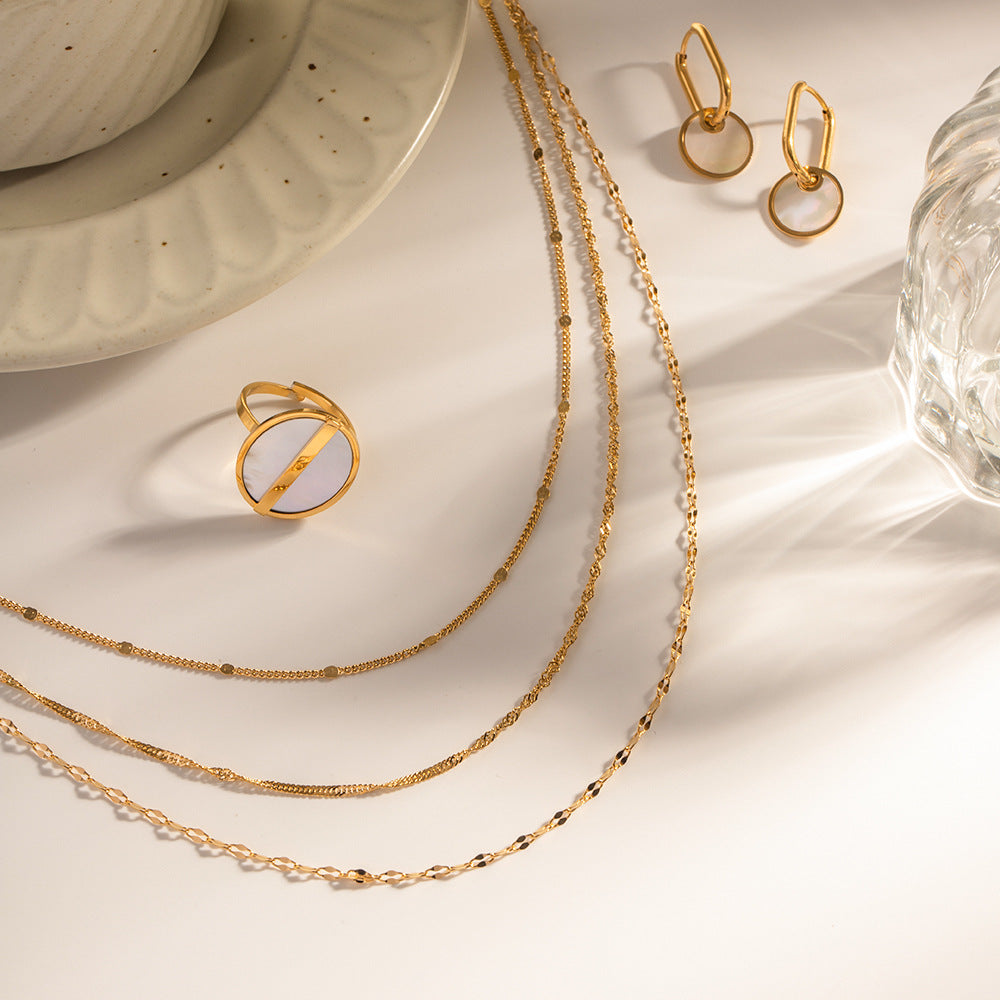 Collana a tre strati minimalista da donna con ciondolo in acciaio inossidabile e placcatura in oro 18 carati, stile catena snake