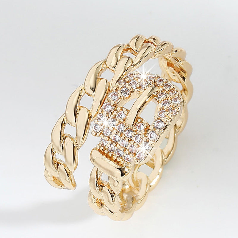 Anillo Abierto Ajustable Geométrico Minimalista para Mujer de Aleación de Zinc con Incrustaciones de Circonita