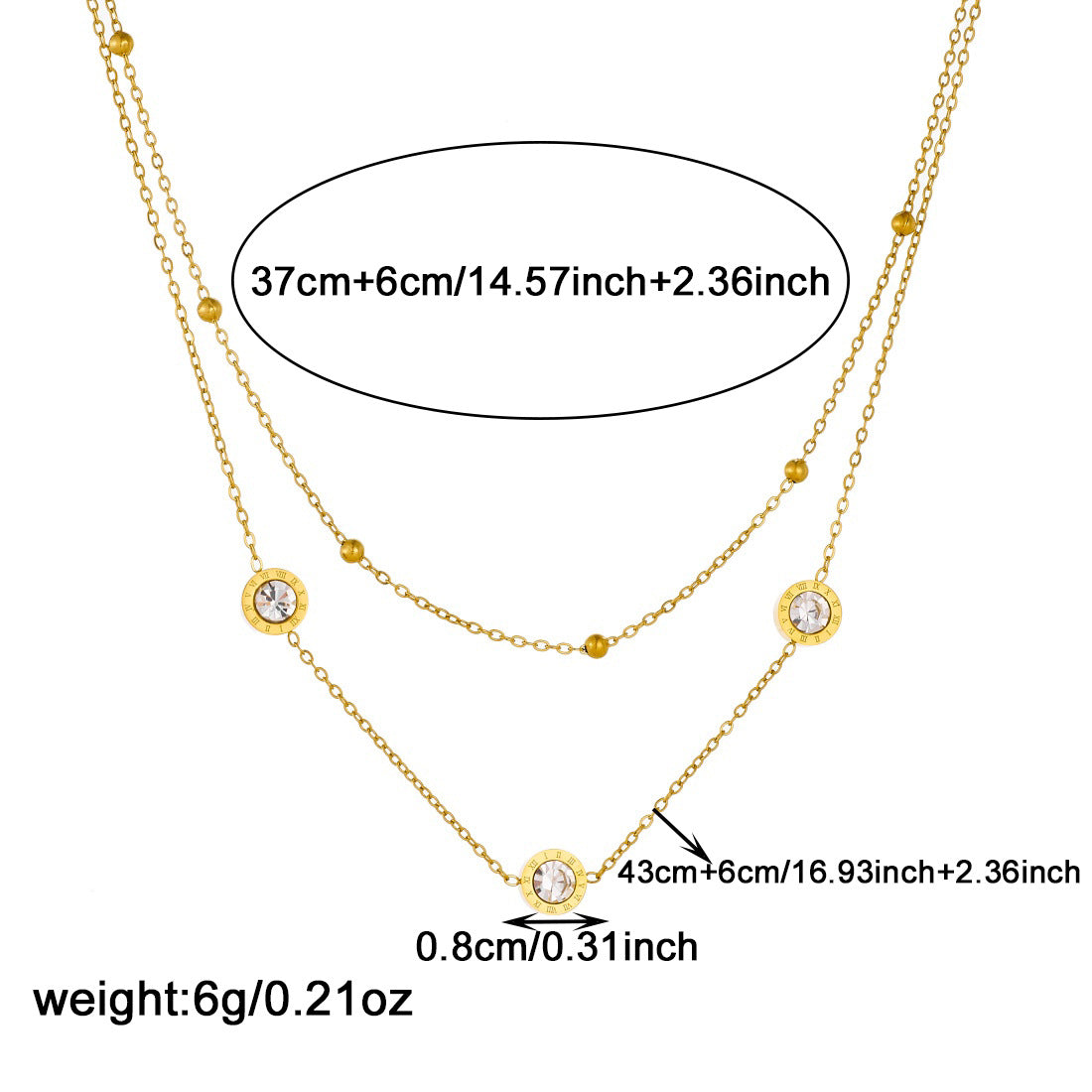 Minimalist Rhinestone Inlaid Roman Letter Round Stainless Steel Pendant Necklace for Women