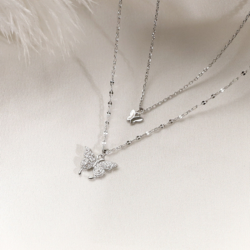 Collana Originale da Donna con Catena a Serpente in Acciaio al Titanio Geometrico e Intarsi in Strass