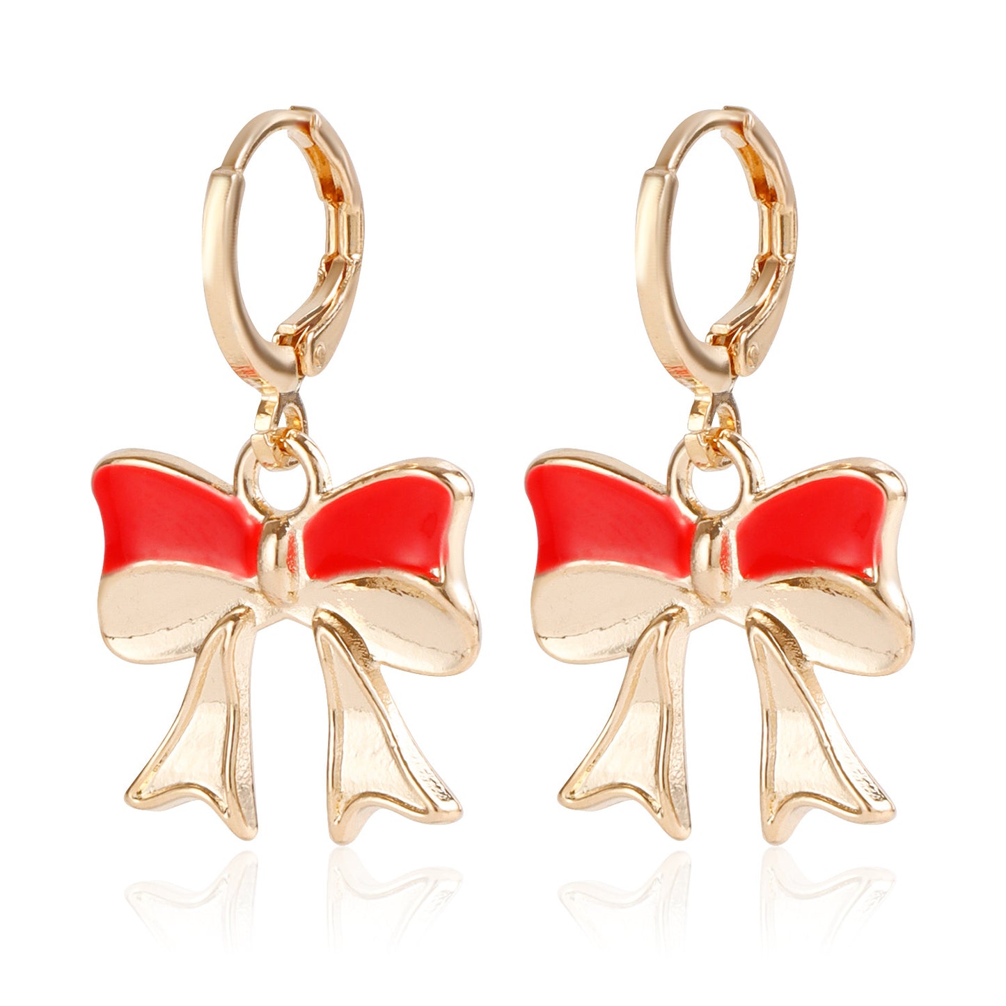 Fashionable Bow-Shaped Geometric Earrings in Alloy with Enamel Coloring and Plated Finish