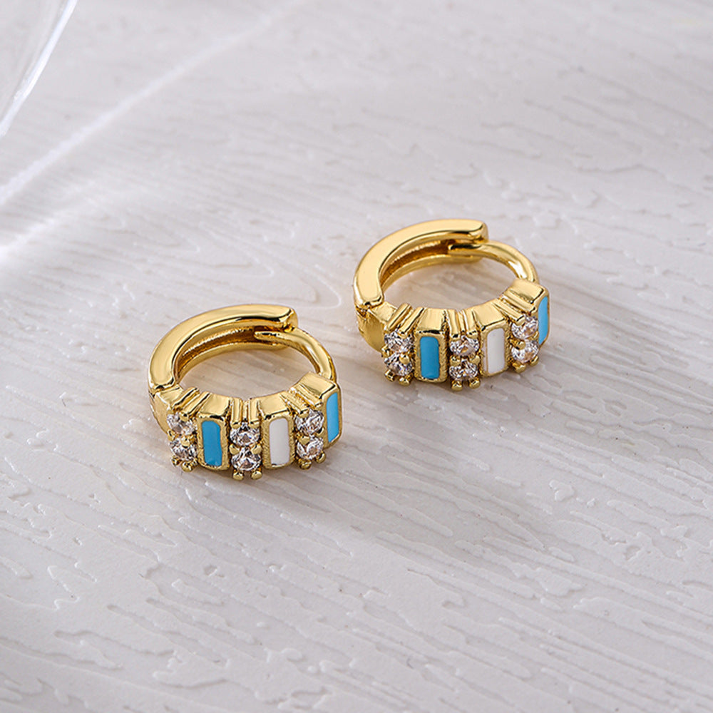Bohemian Style Geometric Shaped Enamel Zirconia Earrings for Women with Copper Base and Gold Plating
