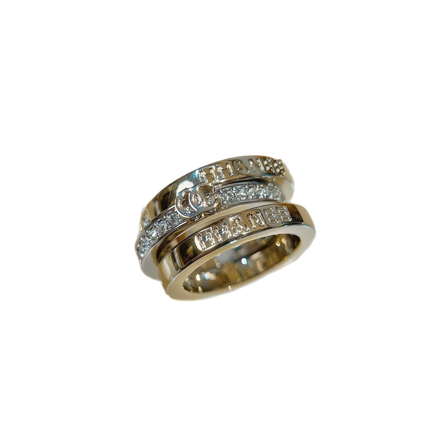 Anillo geométrico chapado en oro elegante de latón con doble letra C para mujer