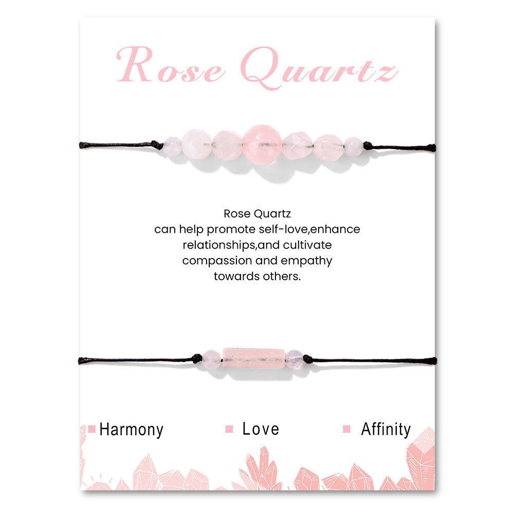 Sweet Natural Stone Agate and Rose Quartz Braided Bracelet for Women