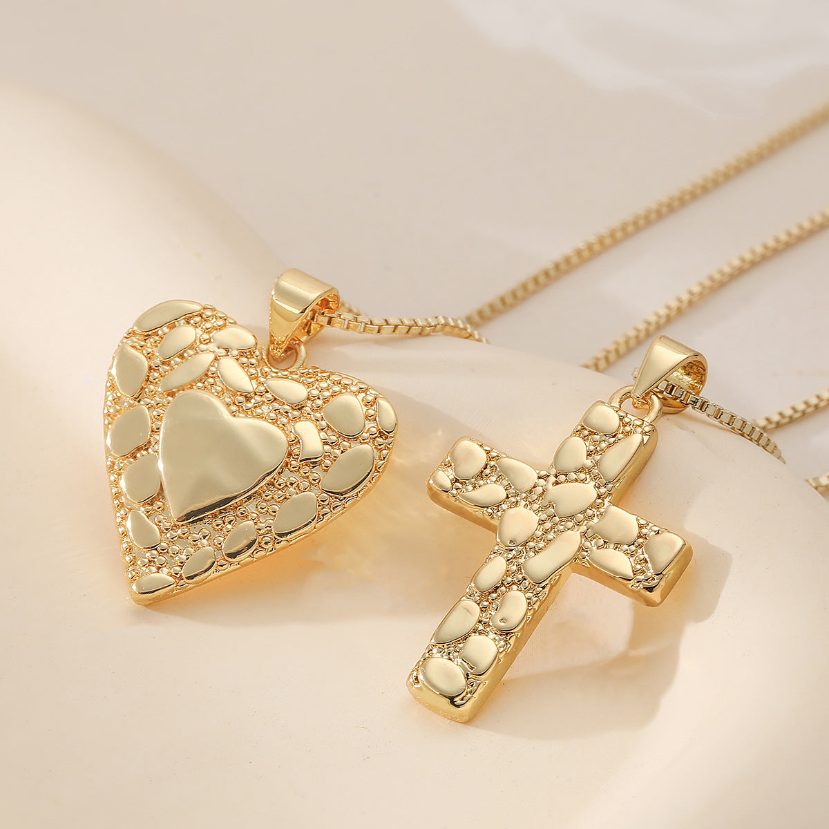 Minimalist Luxury Gold Plated Brass Cross Heart Pendant Necklace for Women