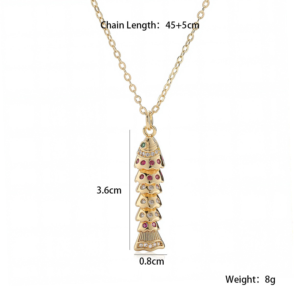 Minimalist 18K Gold Plated Brass Geometric Cubic Zirconia Koi Pendant Necklace for Women