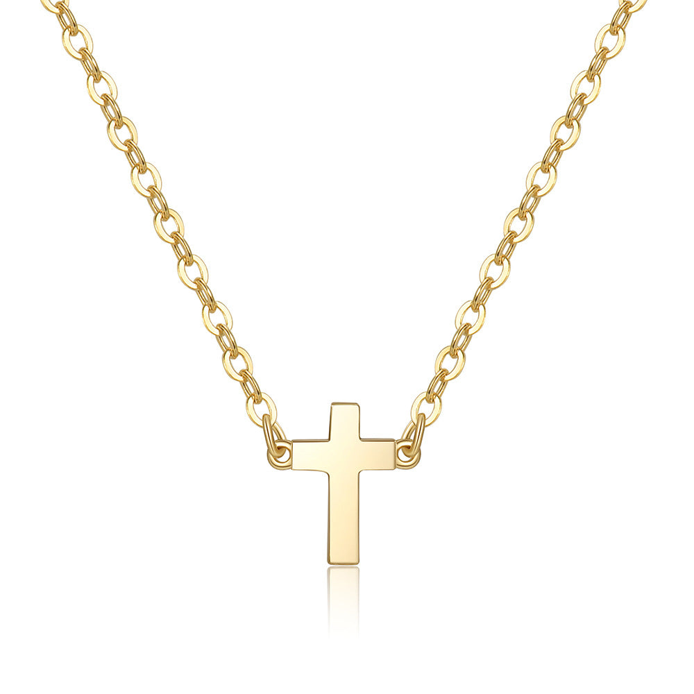 Minimalist Solid Copper Cross Pendant Necklace for Women with Gold Plating, O-Chain, Delicate Clavicle Chain in Contemporary Style
