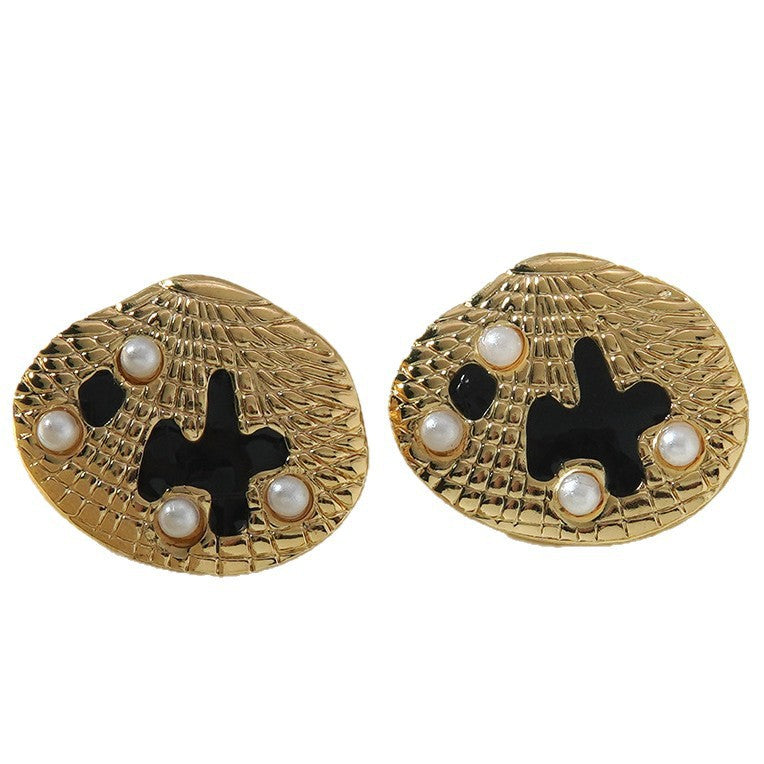 Orecchini in Acciaio Inossidabile con Design a Goccia Geometrica, Perla di Concha e Nota Musicale, Stile Lusso Casual, per Donna