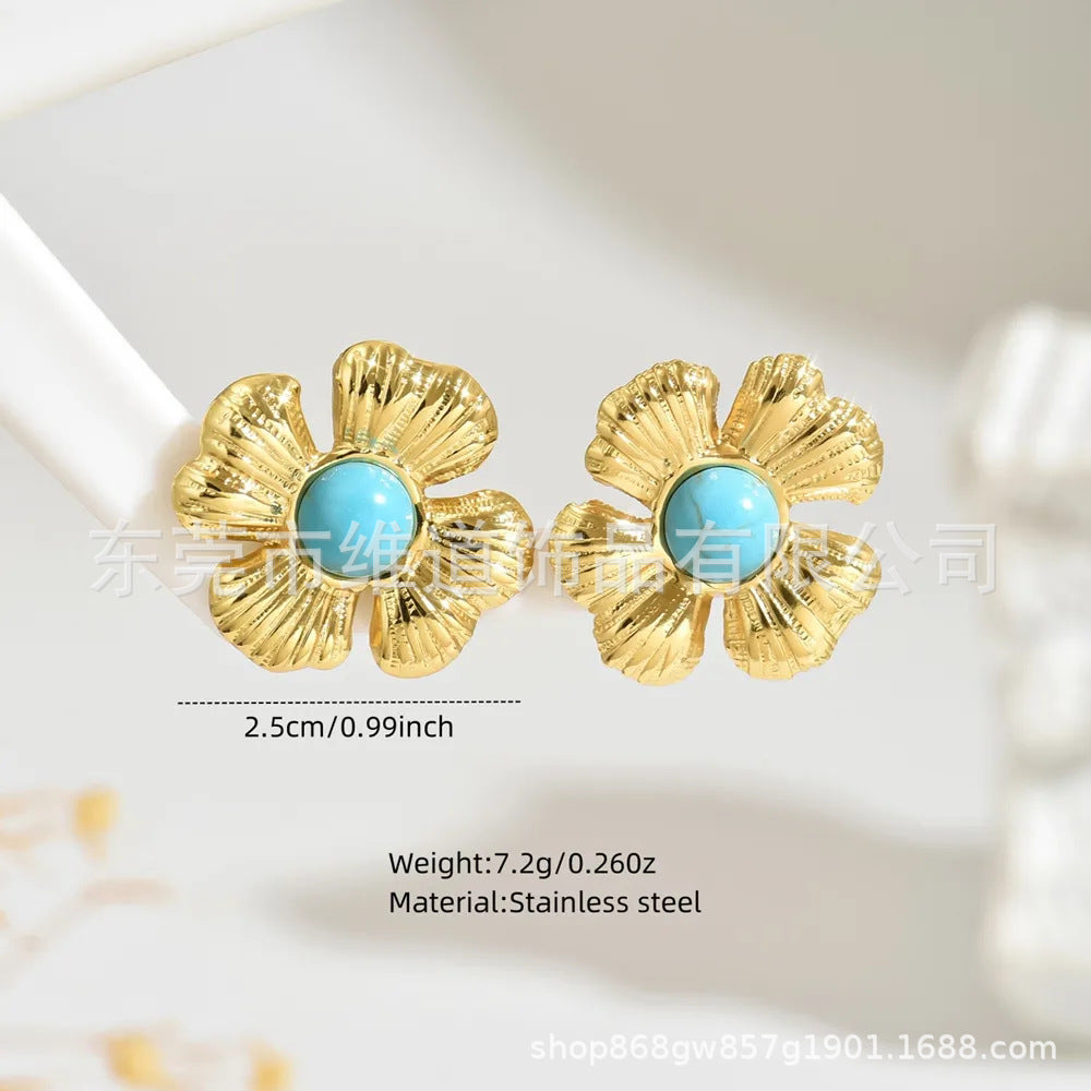 Beach Style Stainless Steel Geometric Starfish Shell Stud Earrings for Women
