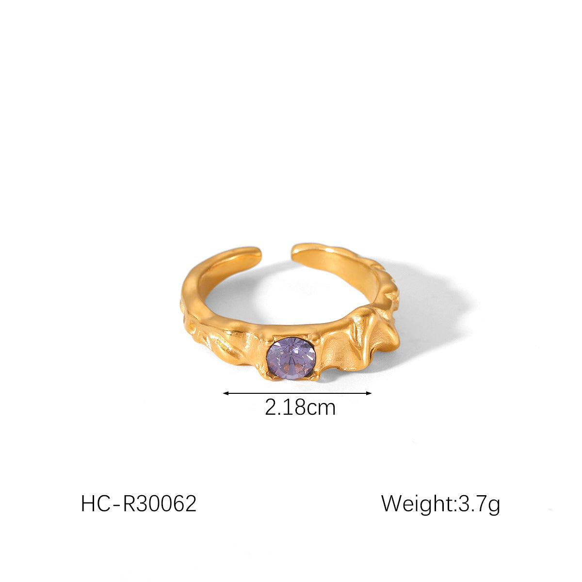 Anello da donna alla moda placcato oro 18 carati in acciaio inossidabile martellato a forma di fiocco con perla e zircone