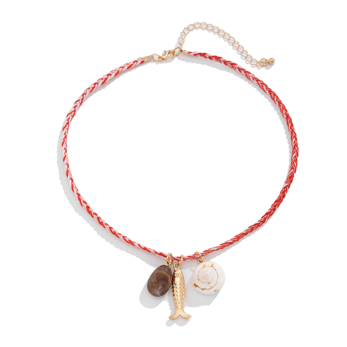 Collana da Donna in Lega a Forma di Pesce in Stile Vacanza con Finitura Placcata e Strati di Perline