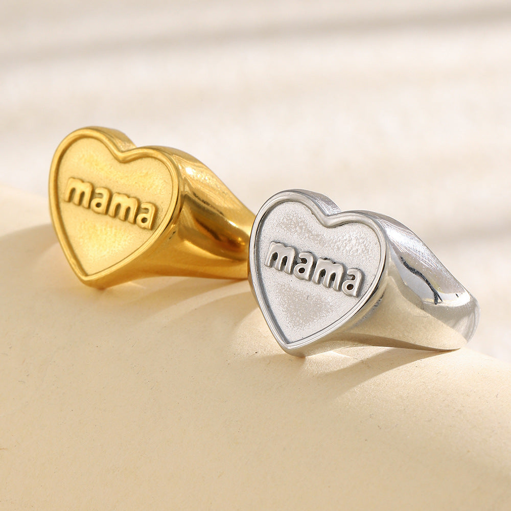 Anello minimalista a forma di cuore in acciaio inossidabile con placcatura in oro 18 carati da donna — Gioielli per la mamma