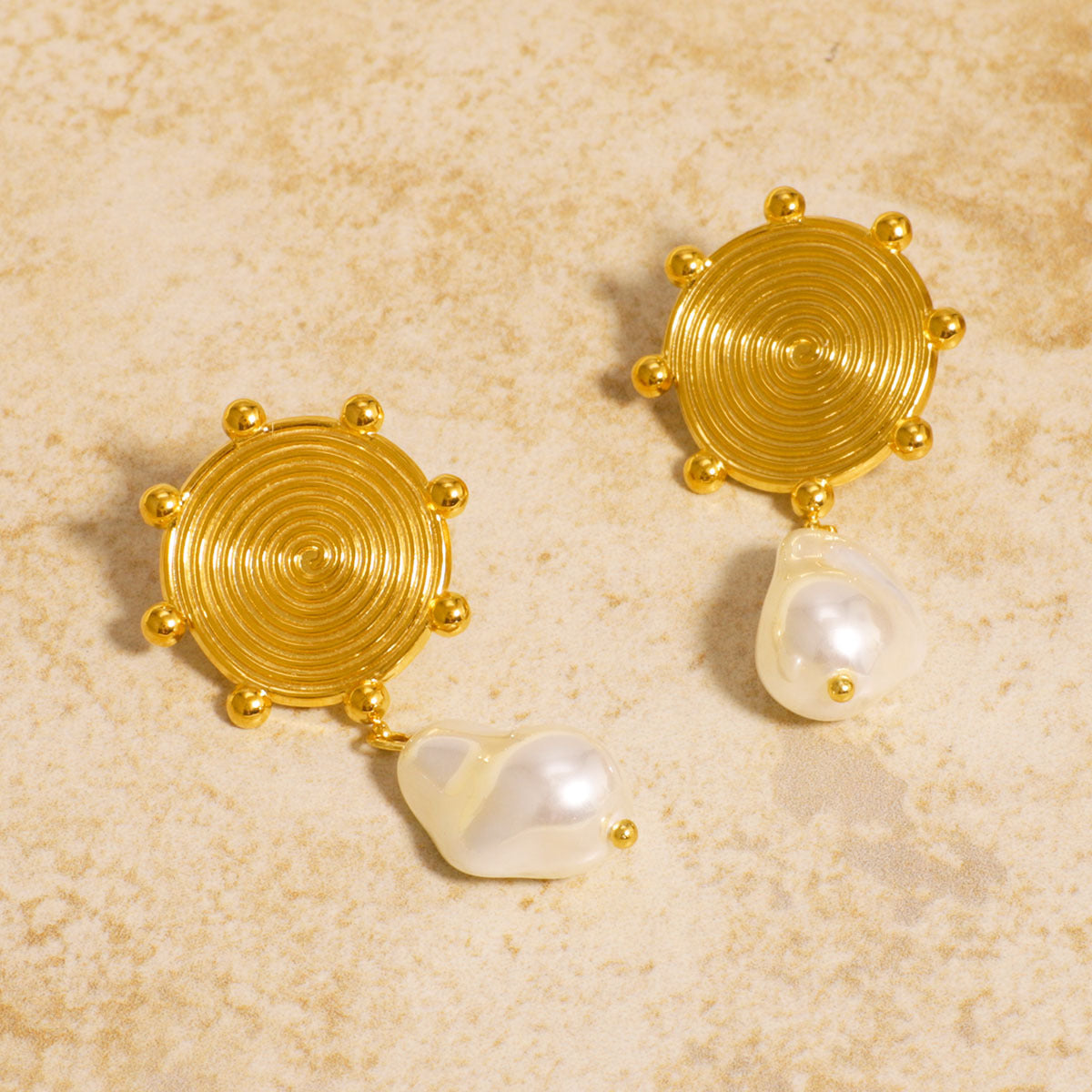 Minimalist Geometric Titanium Steel Threader Earrings with 18K Gold Plating and Pearl Dangle Accents