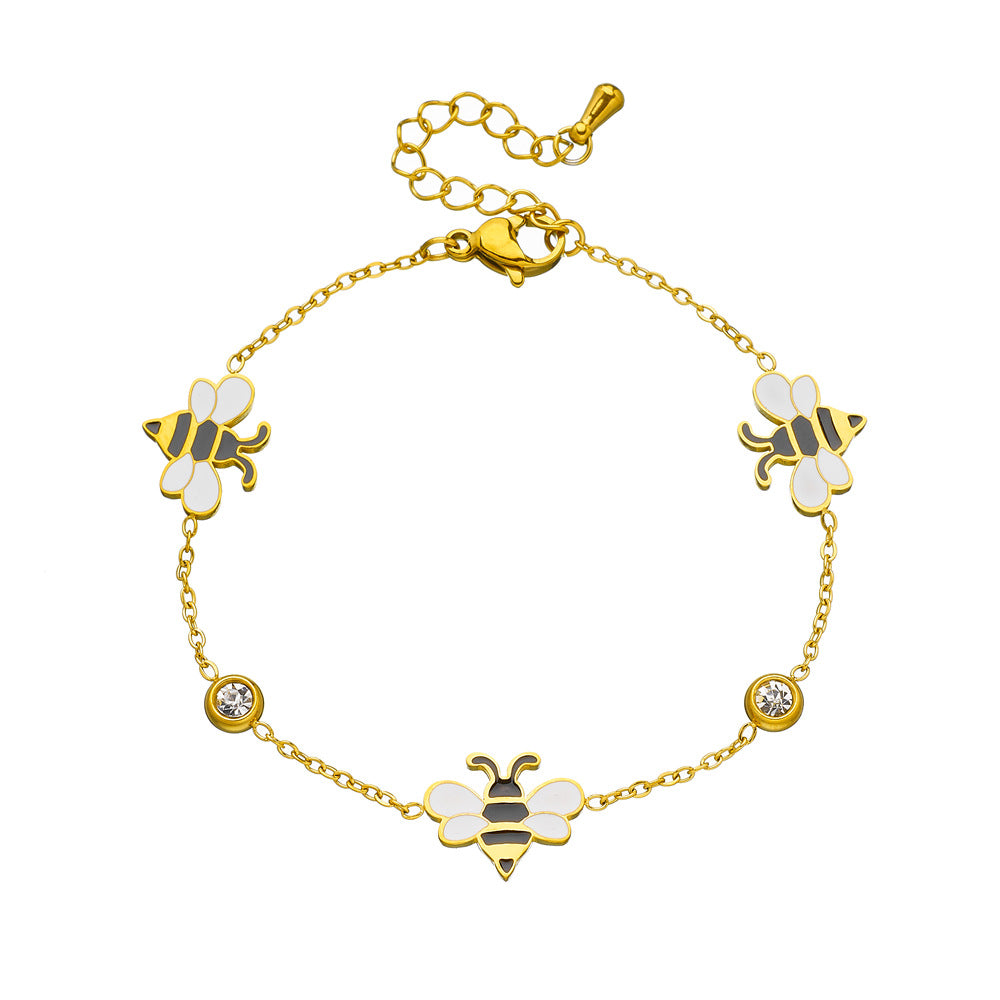 Minimalist Elegant Cartoon Drip Oil Plated Stainless Steel Animal Bee Bracelet for Women