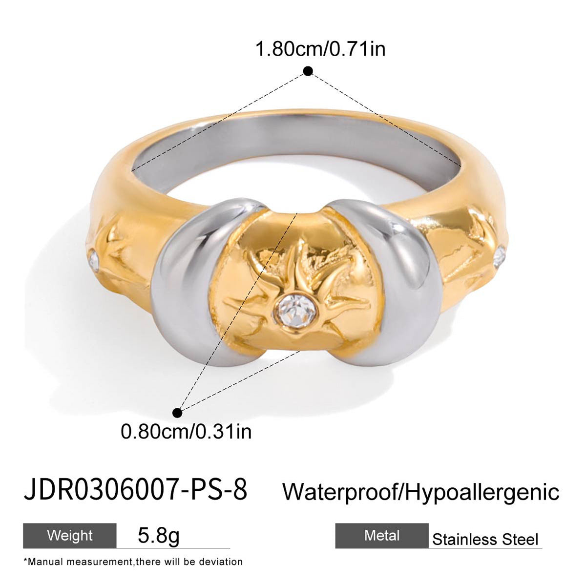 Anello geometrico in acciaio al titanio da donna con finitura galvanica, accessorio di moda di lusso ispirato al vintage