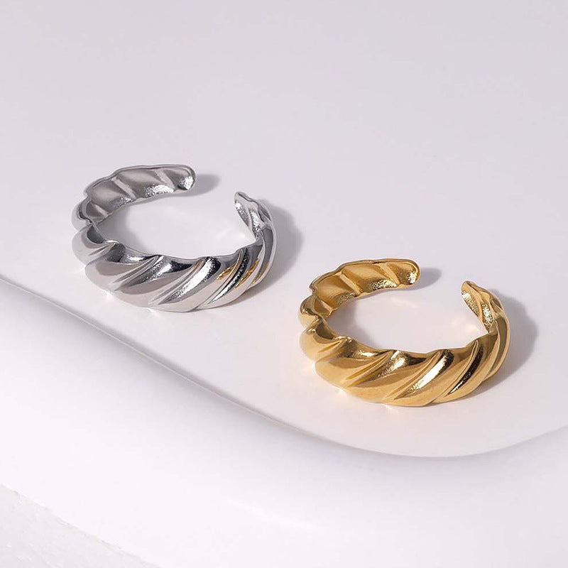 Anello Aperto Minimalista Geometrico da Donna in Acciaio al Titanio con Finitura Placcata, Fascia Regolabile in Acciaio Inossidabile Ipoallergenico