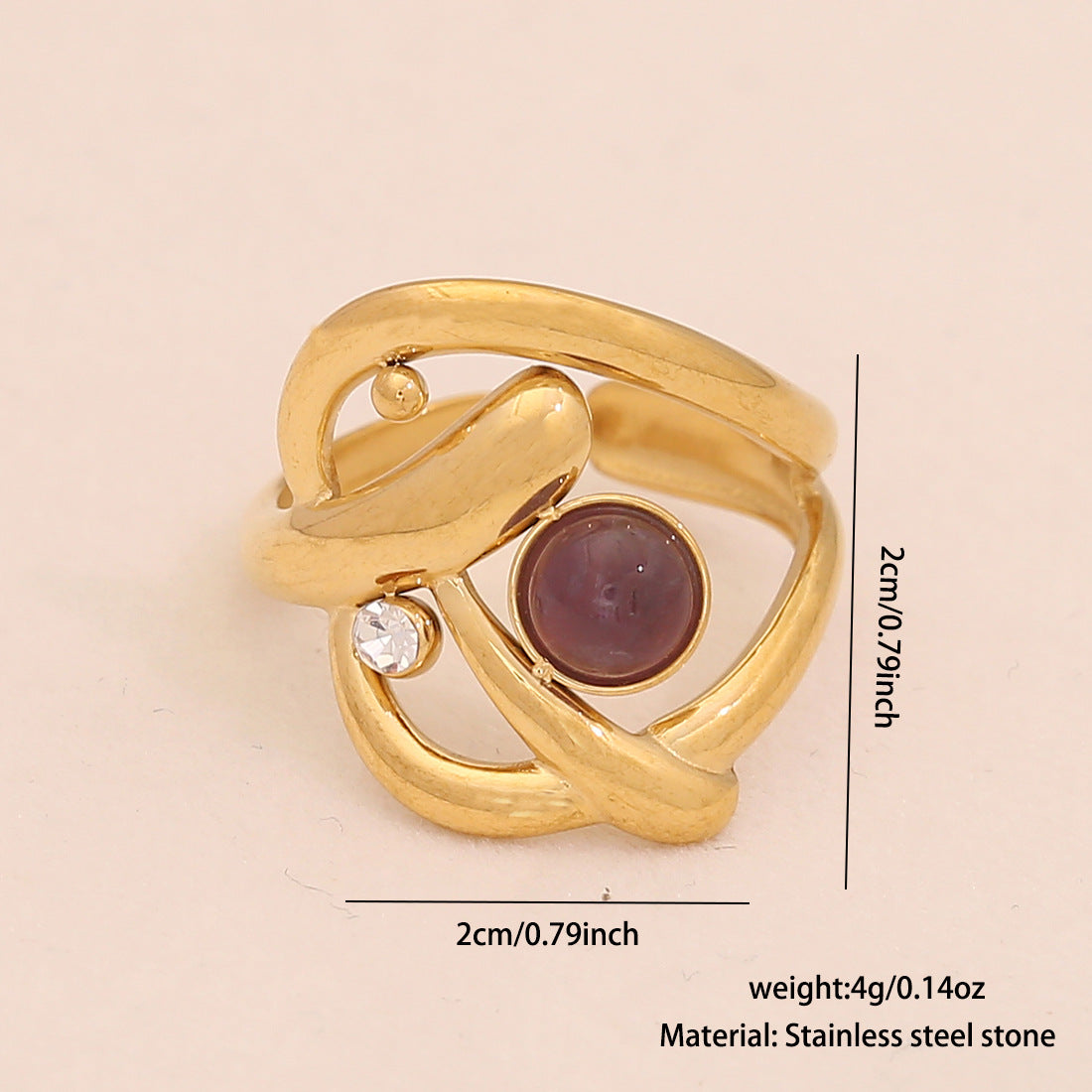 Vintage Geometric Stainless Steel Open Ring with Plated Finish for Women