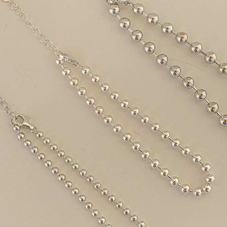 Pulsera de cadena de bolas redondas de plata de ley 925 minimalista para mujer