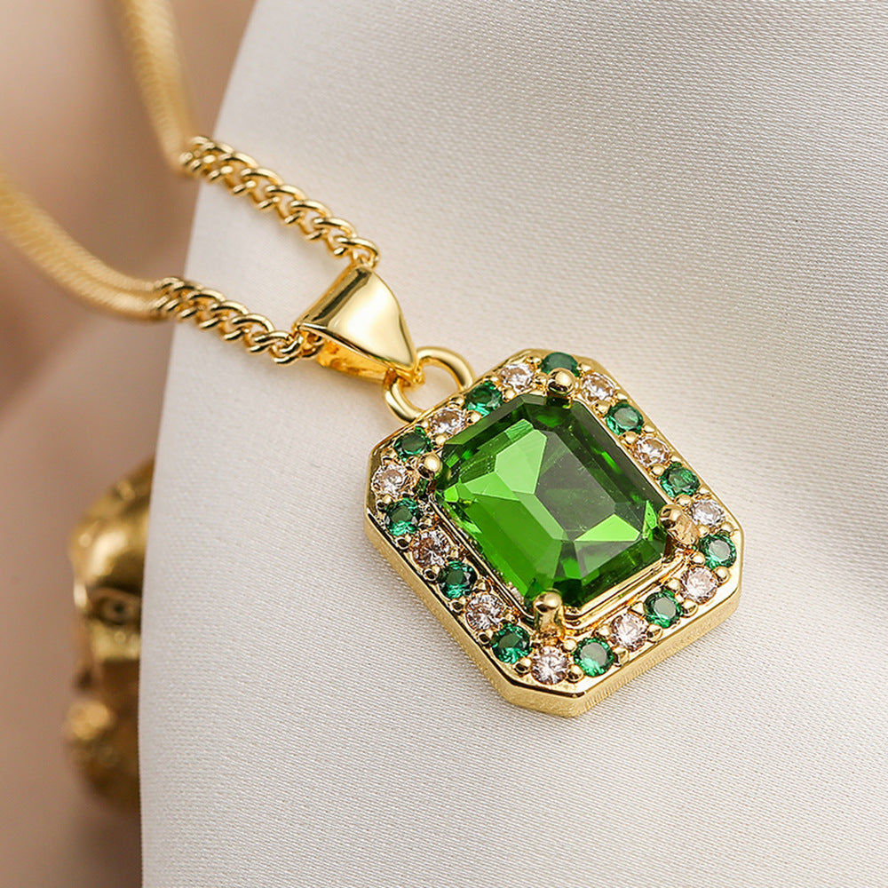 Geometric Square Zircon Pendant Necklace for Women in Copper with Fashionable Minimalist and Office-Appropriate Design