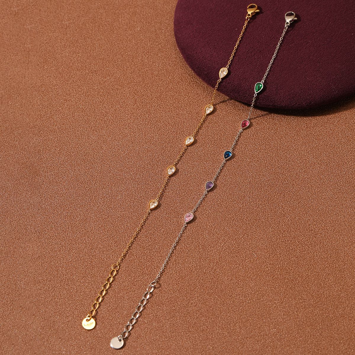 Fashion Minimalist 18K Gold Plated Titanium Steel Water Drop Rhinestone Bracelet for Women