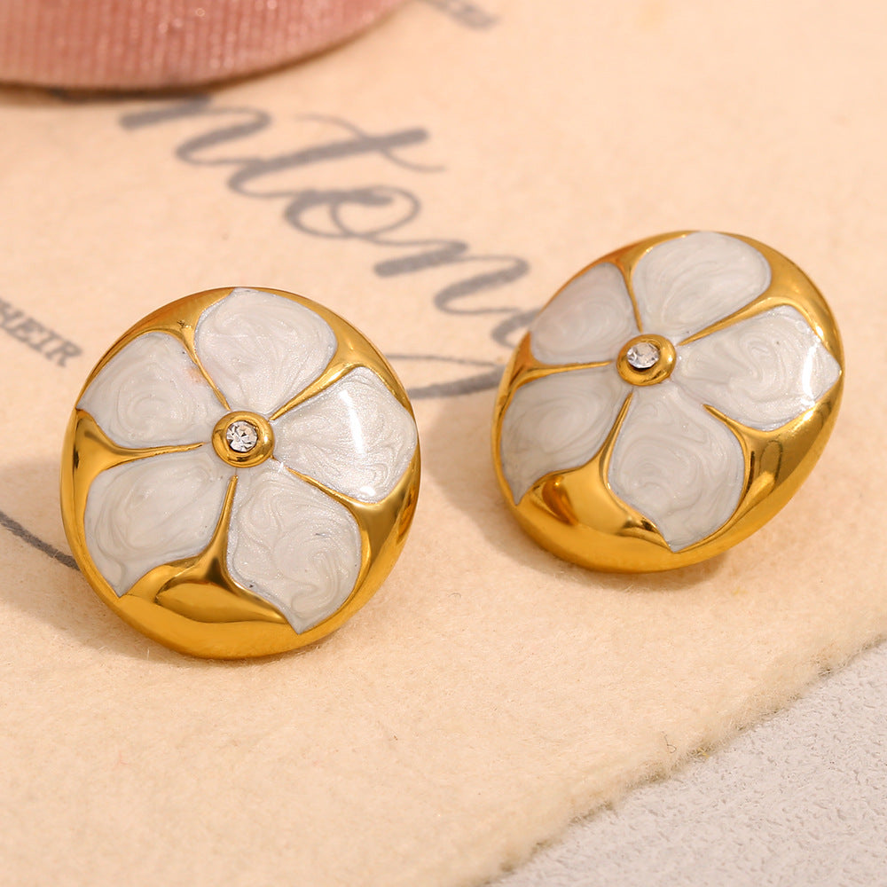 Orecchini a Mezzaluna Floreali in Acciaio Inox placcati Oro 18K in Stile Vintage da Donna