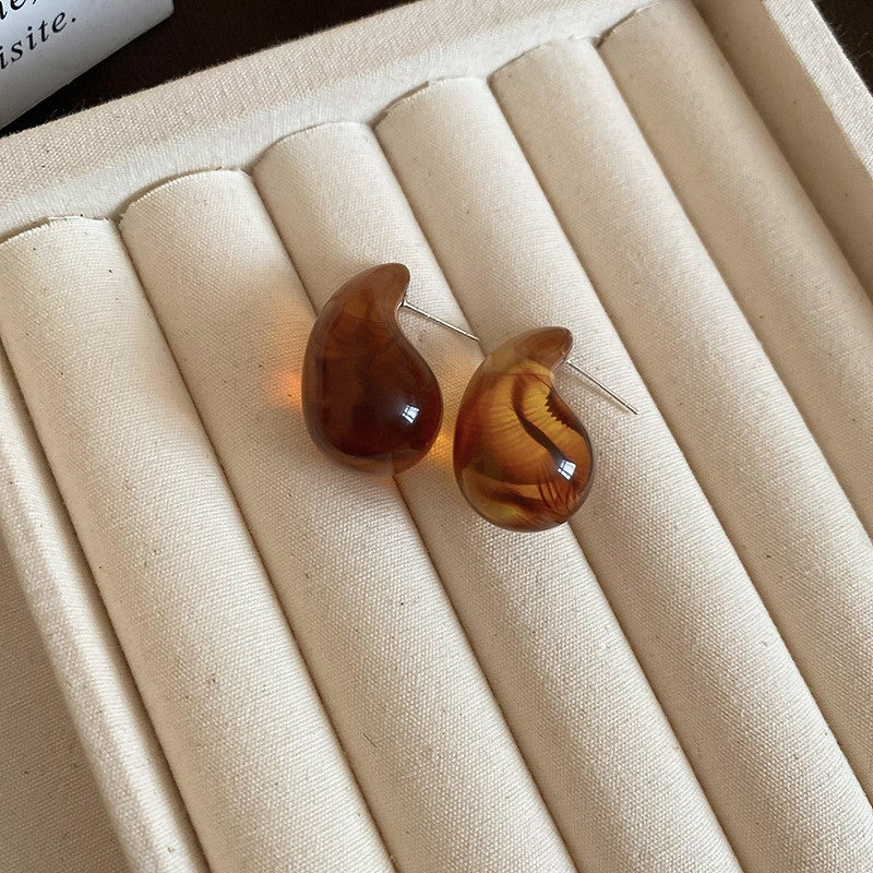 Pendientes Retro Redondos de Resina con Tono Caramelo Geométrico y Postes de Plata de Ley 925 para Mujer