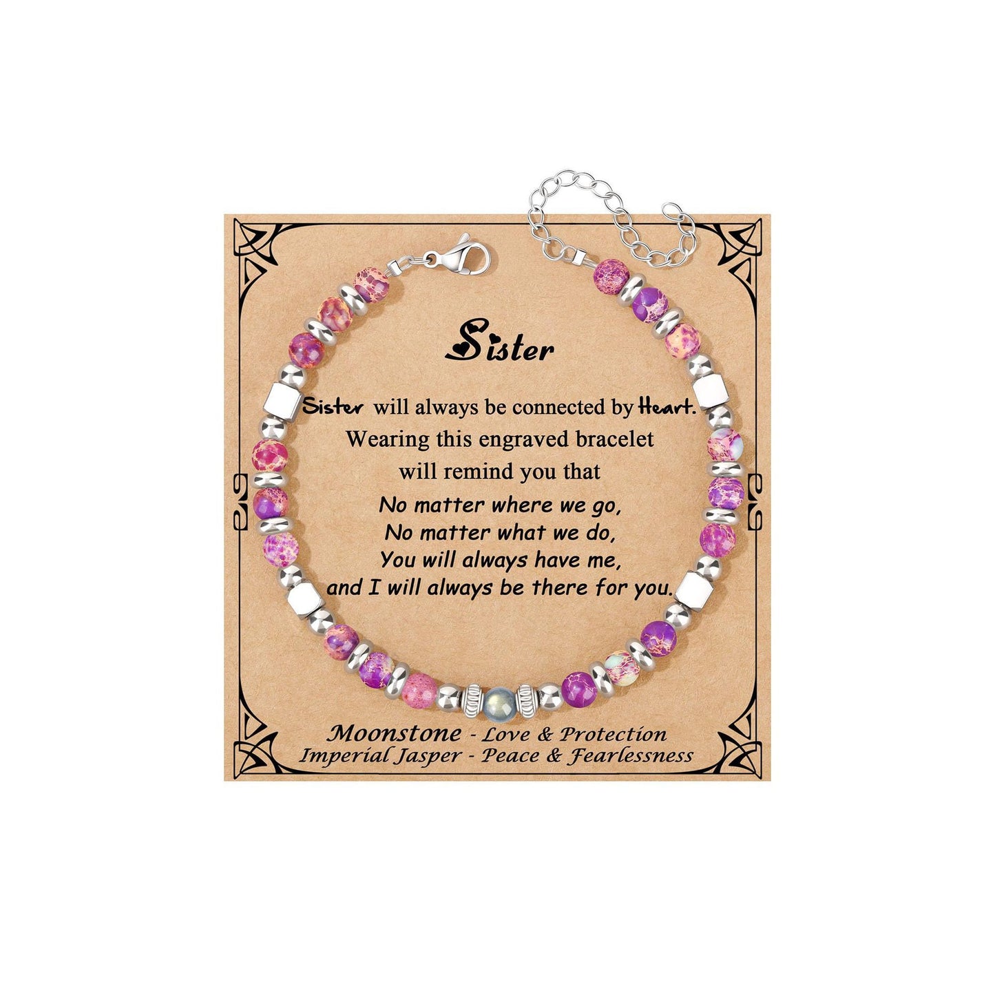 Fashion Stainless Steel Bracelet with 4mm Square Beads, Purple Imperial Stone and Lime Moonstone for Women