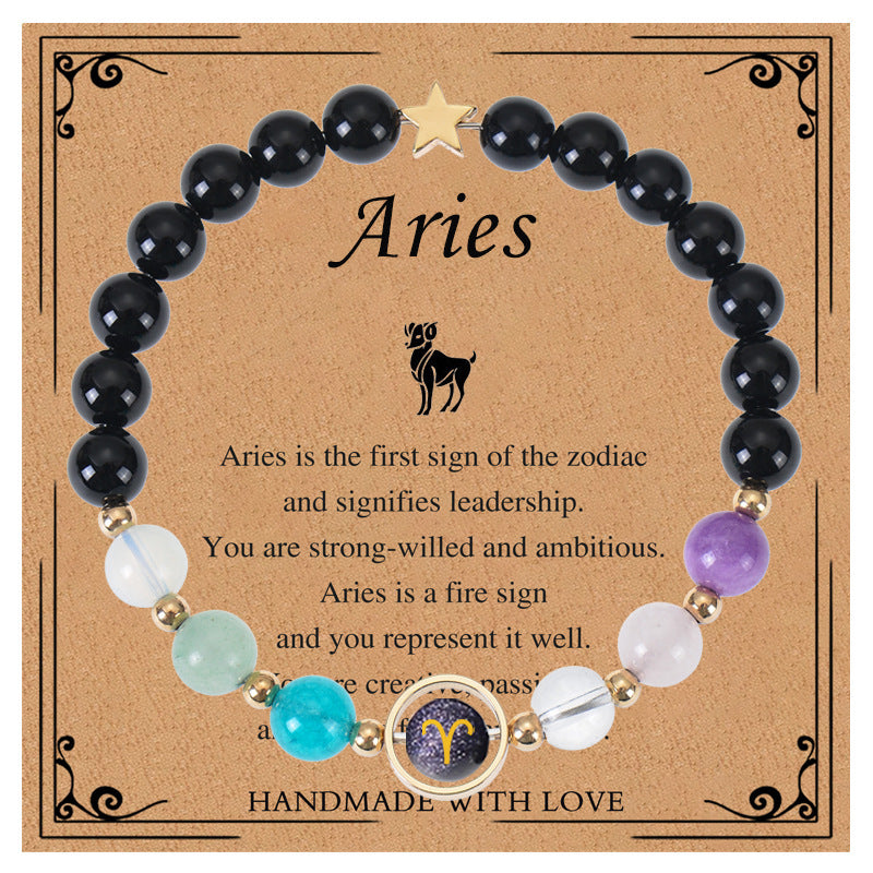 Elegant Geometric Natural Crystal Zodiac Beaded Bracelet Unisex Handmade Jewelry with Card