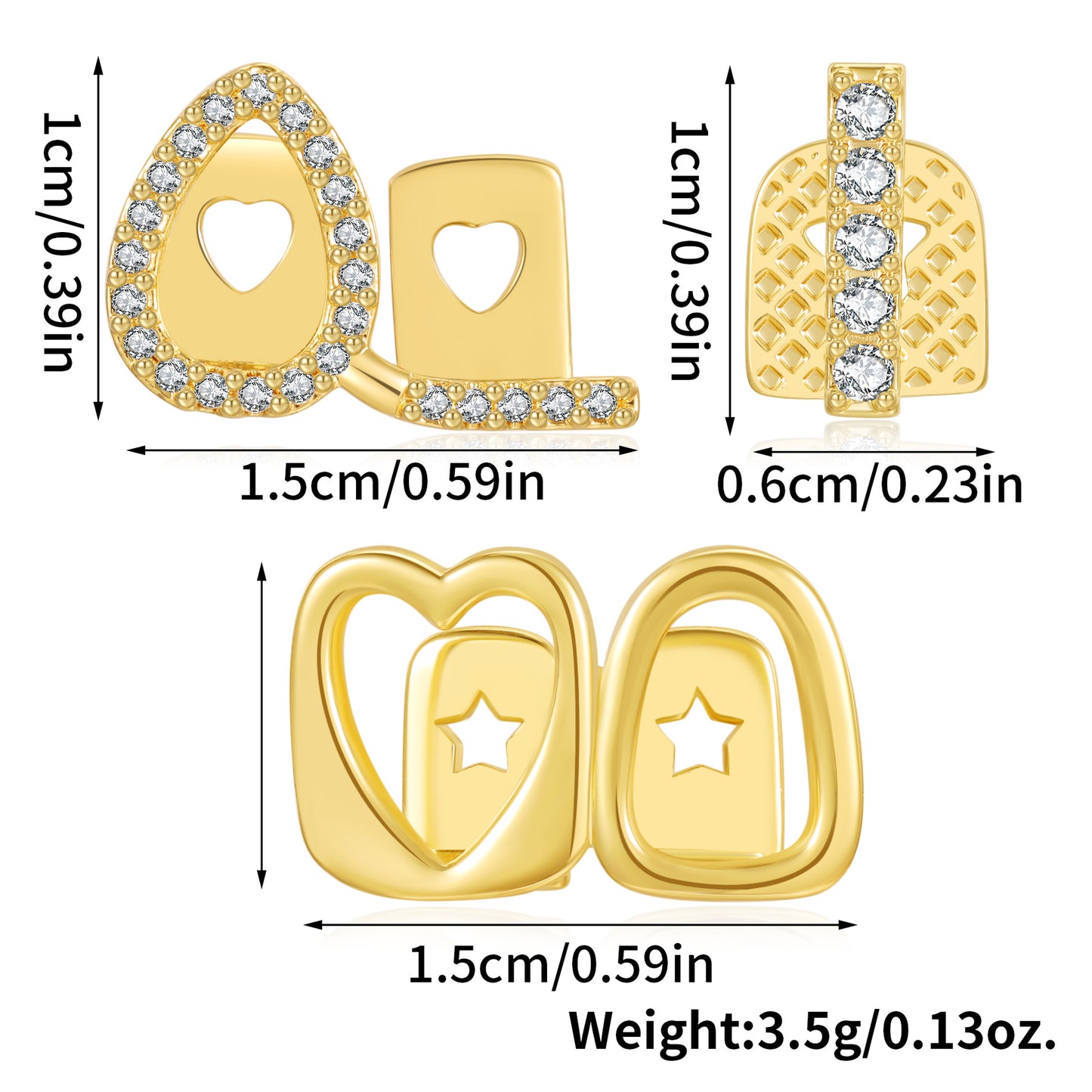 Hip-hop Gold Plated Brass Rhinestone Inlay Teeth Grillz for Men