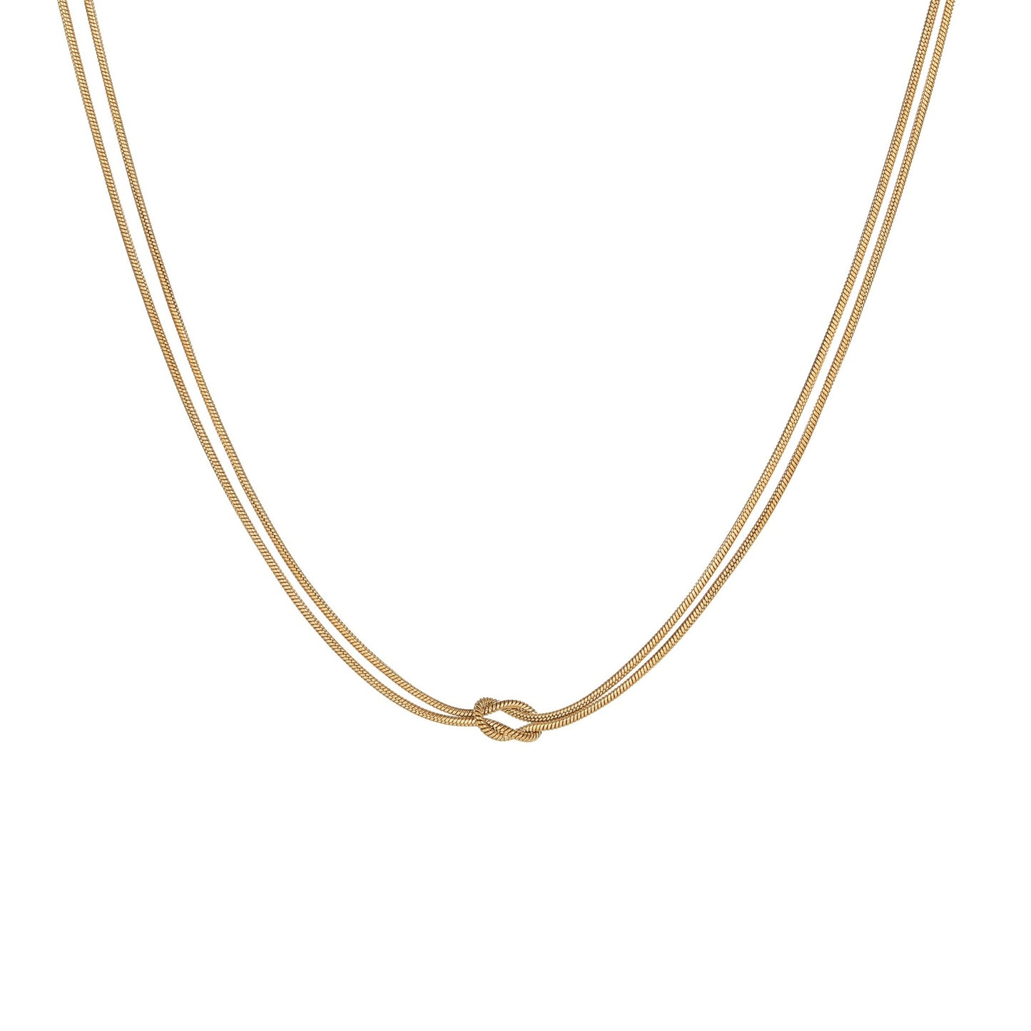Fashionable Geometric Stainless Steel Plated Necklace with Knot Detail and Double-Layer Clavicle Design for Women