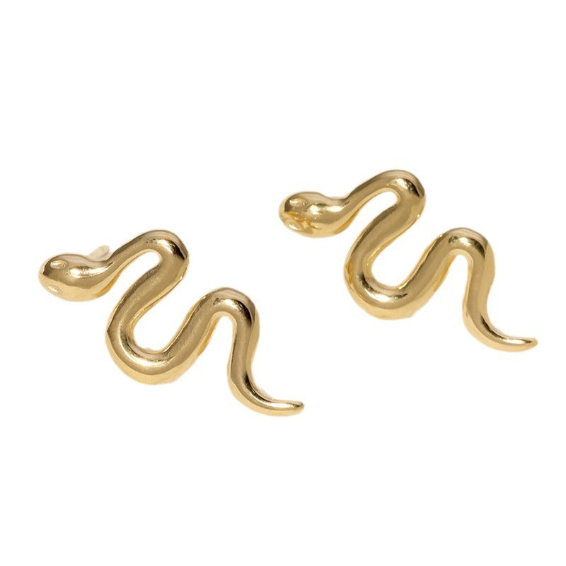 Orecchini a perno minimalisti a forma di serpente in acciaio inossidabile con finitura placcata per donna e uomo