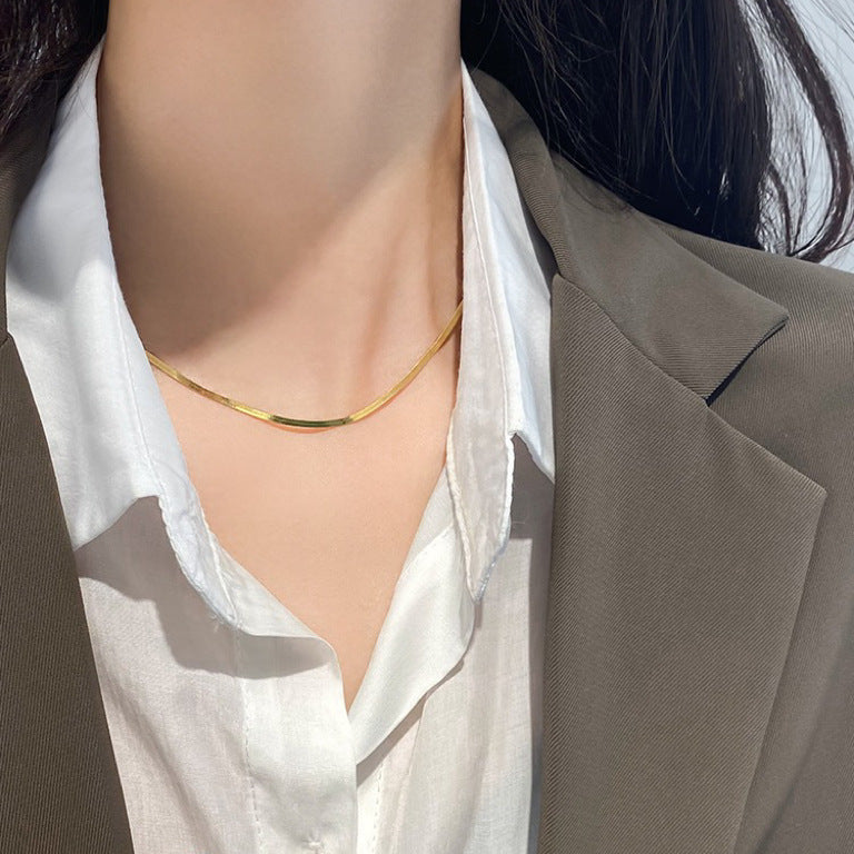 Collar minimalista de cadena de serpiente de acero de titanio para mujeres y hombres con acabado pulido y acento de corazón