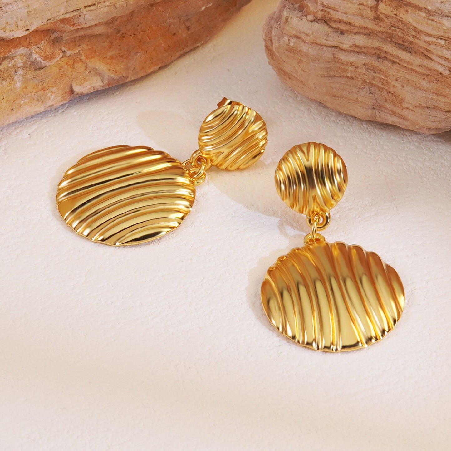 Luxury Elegant Round Striped Geometric Titanium Steel Plated Drop Earrings for Women