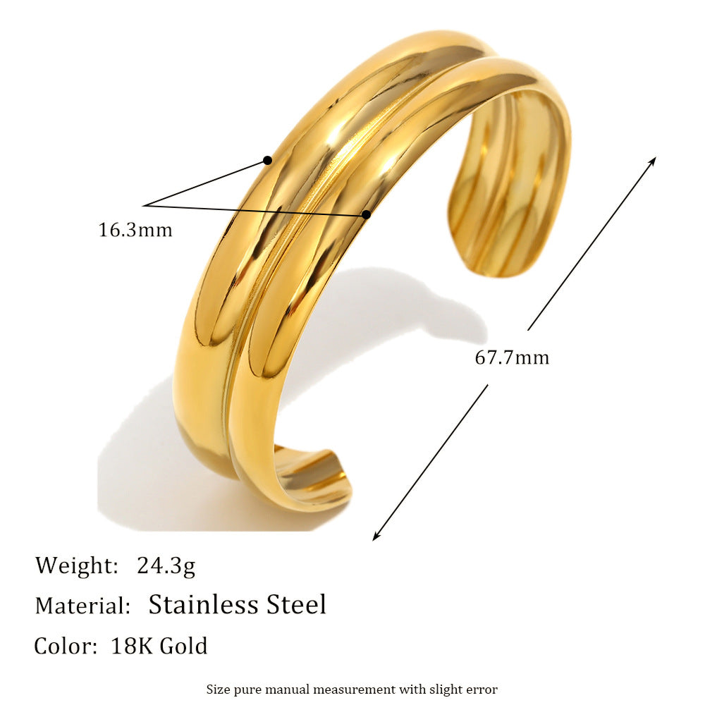 Fashionable Minimalist Donut-Shaped Stainless Steel Electroplated Bracelet for Women with Geometric Design and Cross-Layered Structure