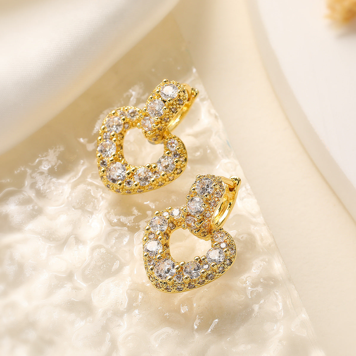 Minimalist Heart Cross Earrings for Women in Copper with 18K Gold Plating and Zircon Inlay