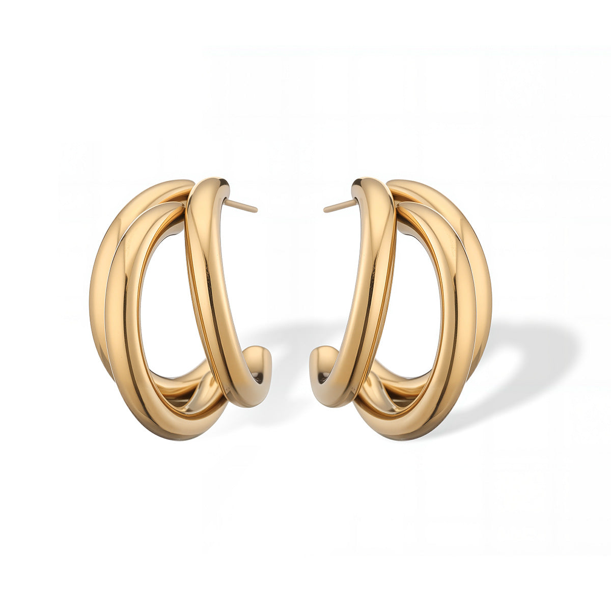 Minimalist Geometric Stainless Steel Earrings for Women with 18K Gold Plating, Irregular Design, Versatile Fashion Accessory