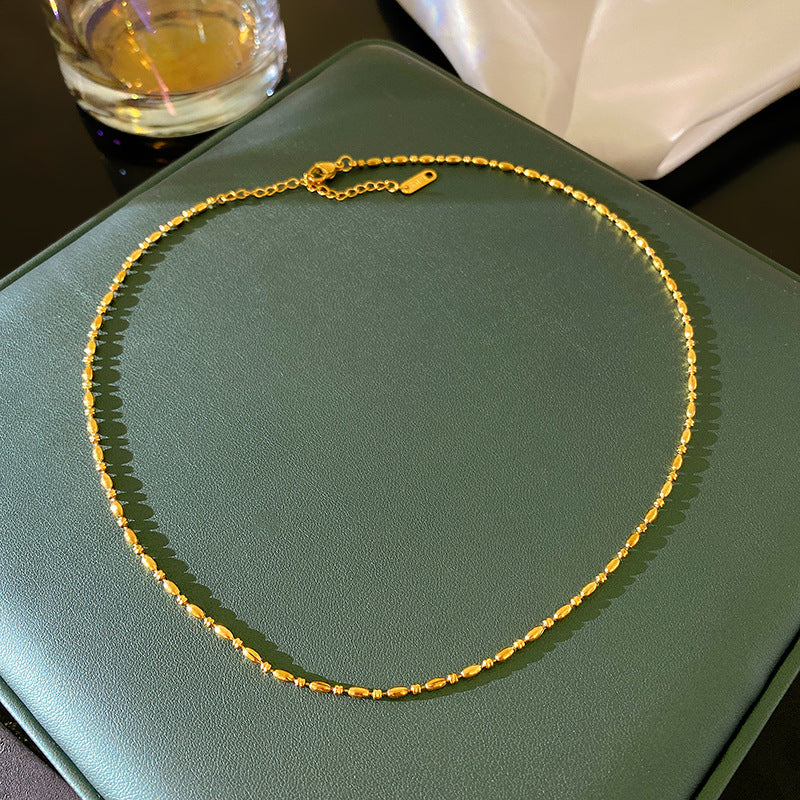 Sweet Gold Plated Titanium Steel Beaded Necklace for Women and Men