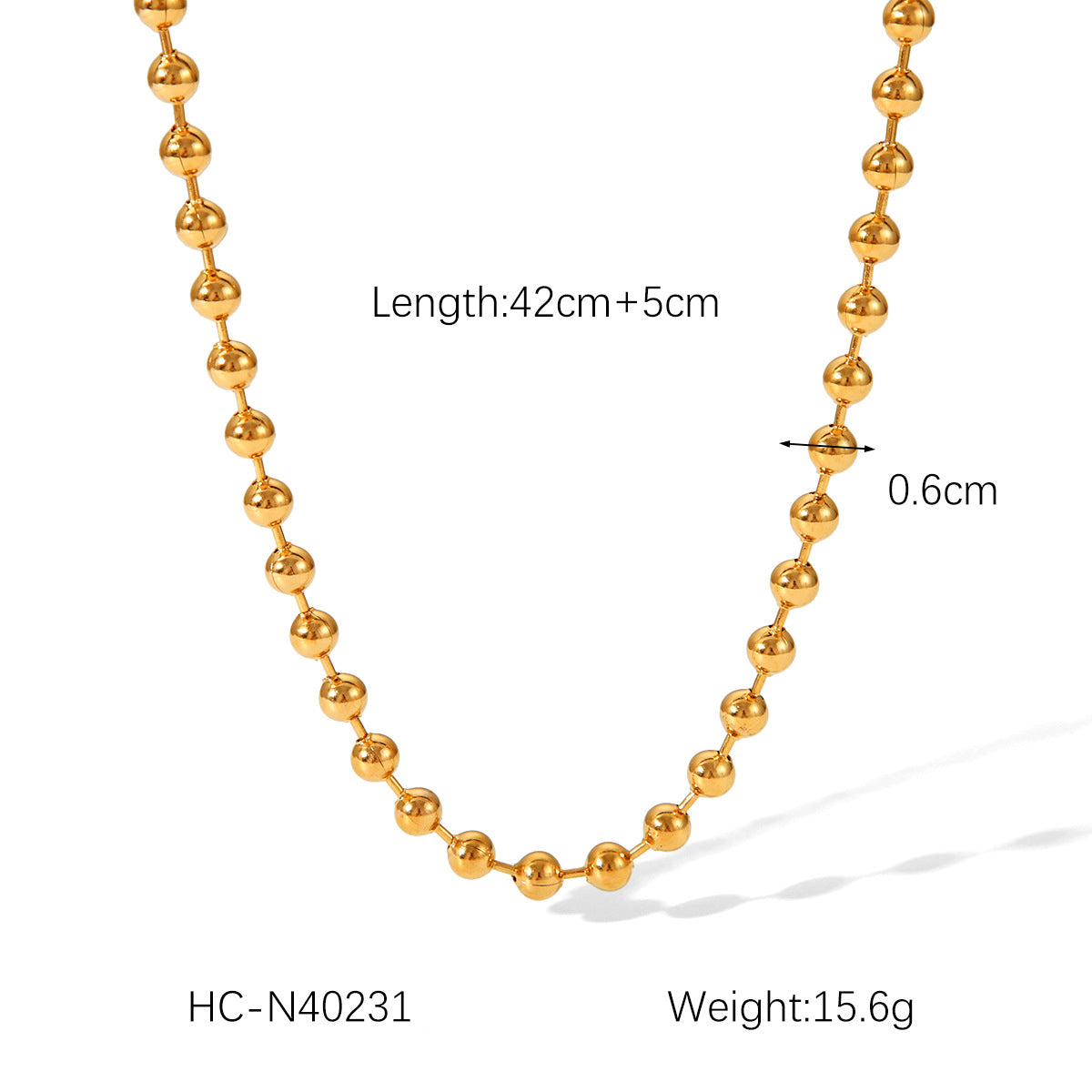Collana a catena con perline geometriche minimalista in acciaio al titanio placcato oro 18 carati da donna