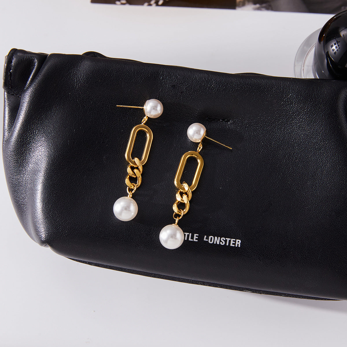 Aretes de acero inoxidable con diseño geométrico minimalista, acabado tipo perla, chapados, para mujer
