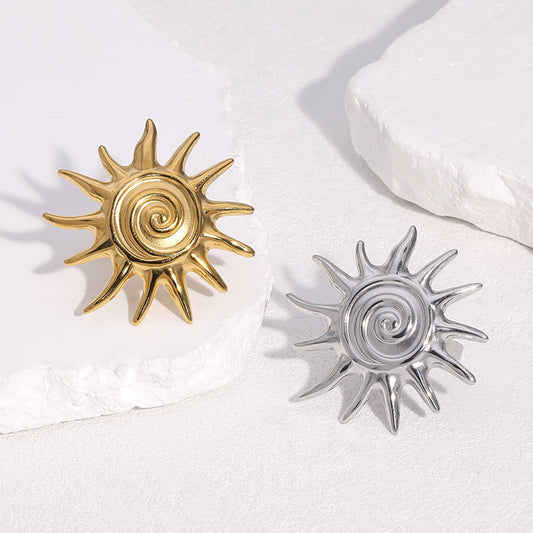 Anello Aperto Minimalista con Simbolo del Sole da Donna in Acciaio Inossidabile con Placcatura in Oro 18K