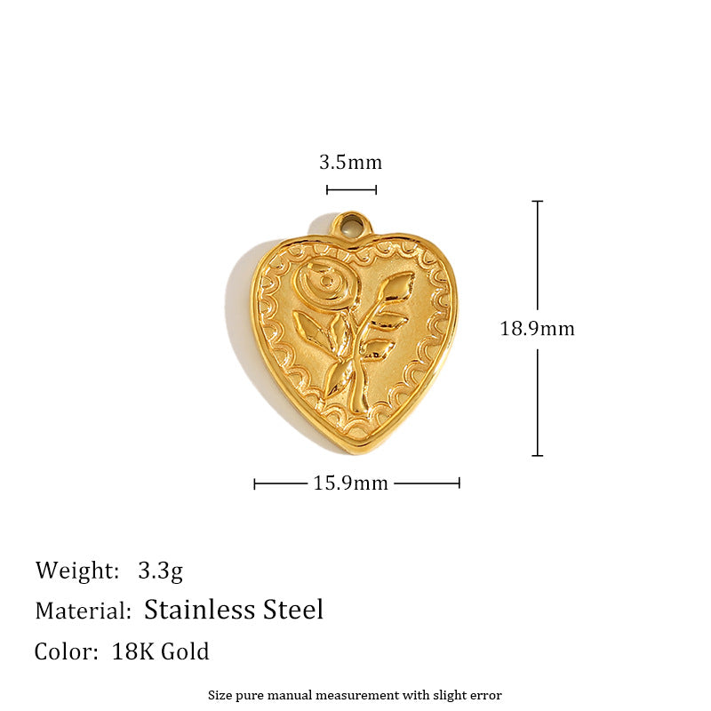 18K Gold Plated Drip Oil Heart Teardrop Floral Stainless Steel Charm Bar