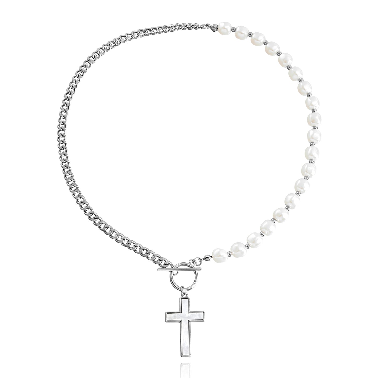 Punk Style Geometric Mother-of-Pearl Pendant Necklace for Women Alloy Chain with Plating Finish