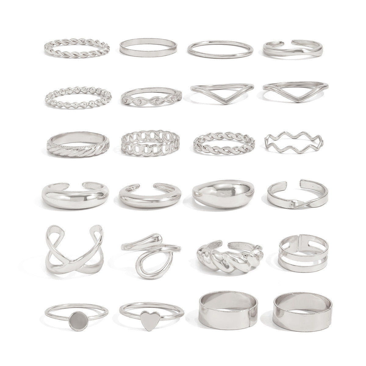 Minimalist Geometric Alloy Plated Open Ring Set with Pearl Inlay for Women