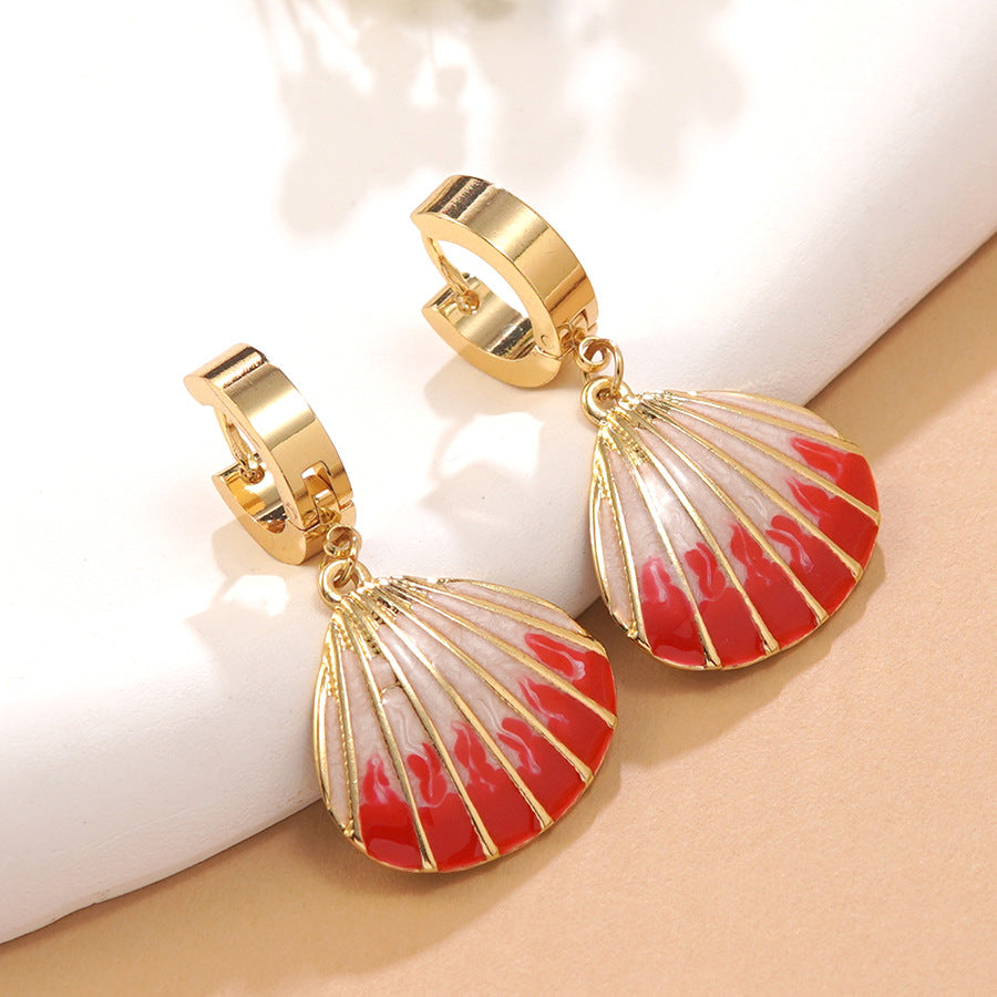 Sweet Geometric Drip Oil Stainless Steel Earrings Shell Design